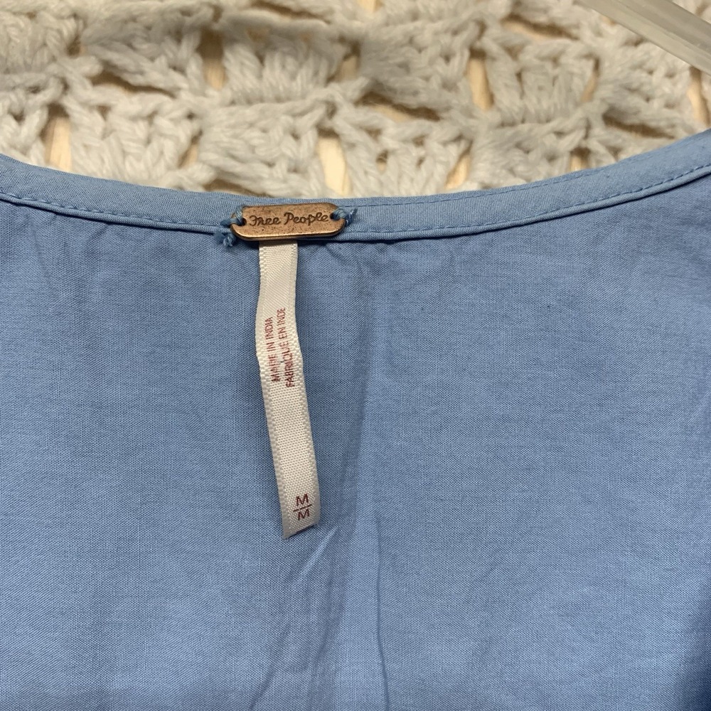 Free People Maisie Eyelet Blouson Top Women Sz M Blue Sleeve 100%Cotton - Picture 3 of 14